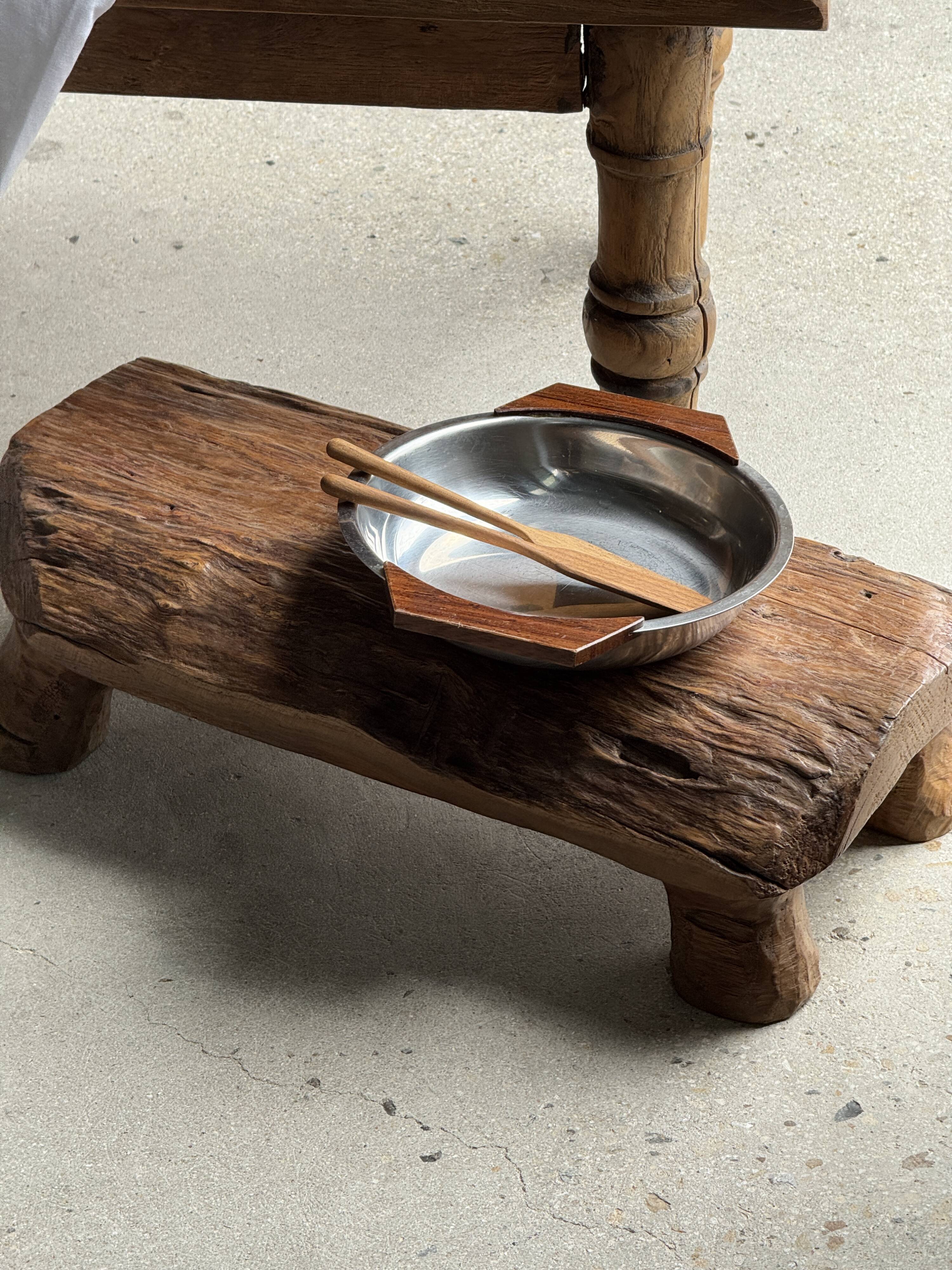 Shallow dish in stainless steel and wood H4 D20