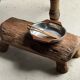 Shallow dish in stainless steel and wood H4 D20