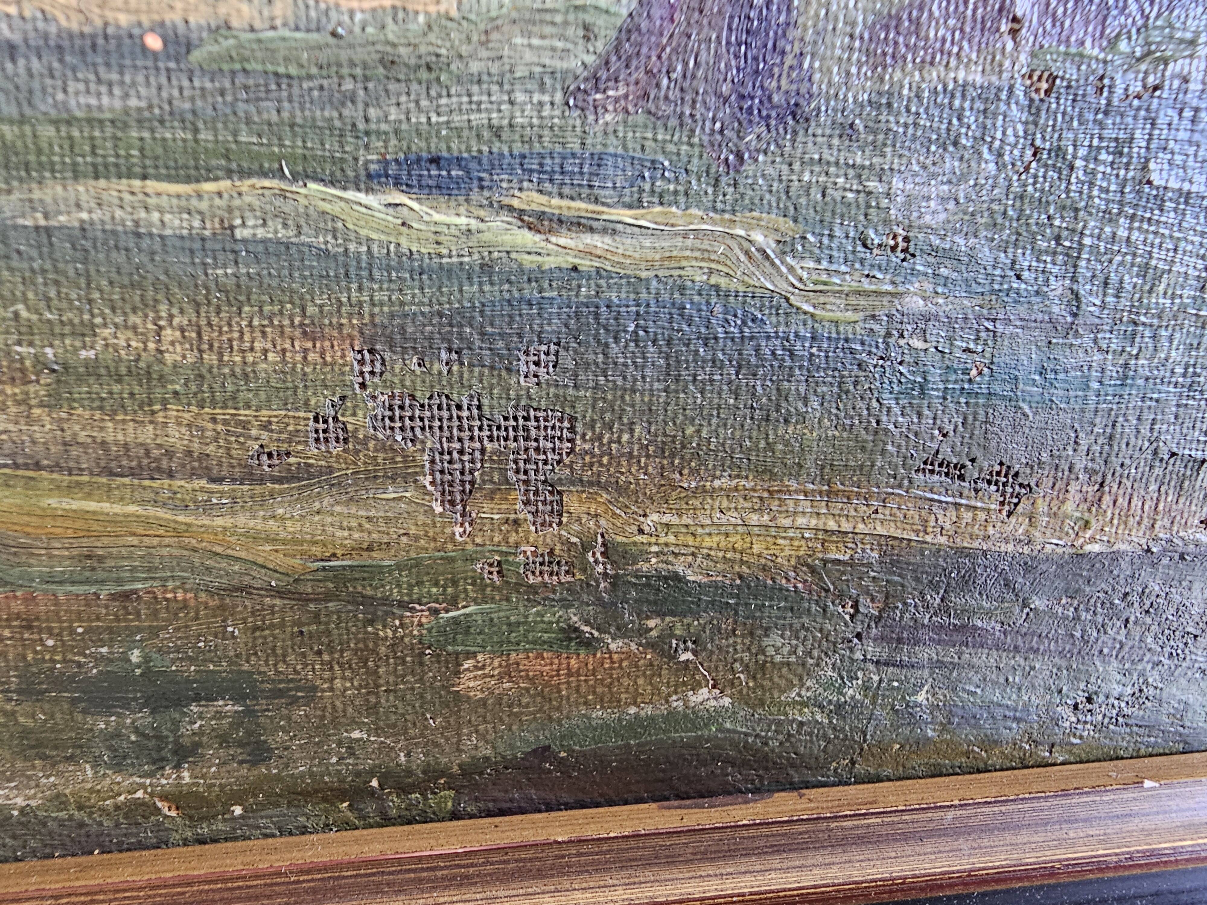 Oil on canvas mounted on panel Landscape River signed Gudin 19