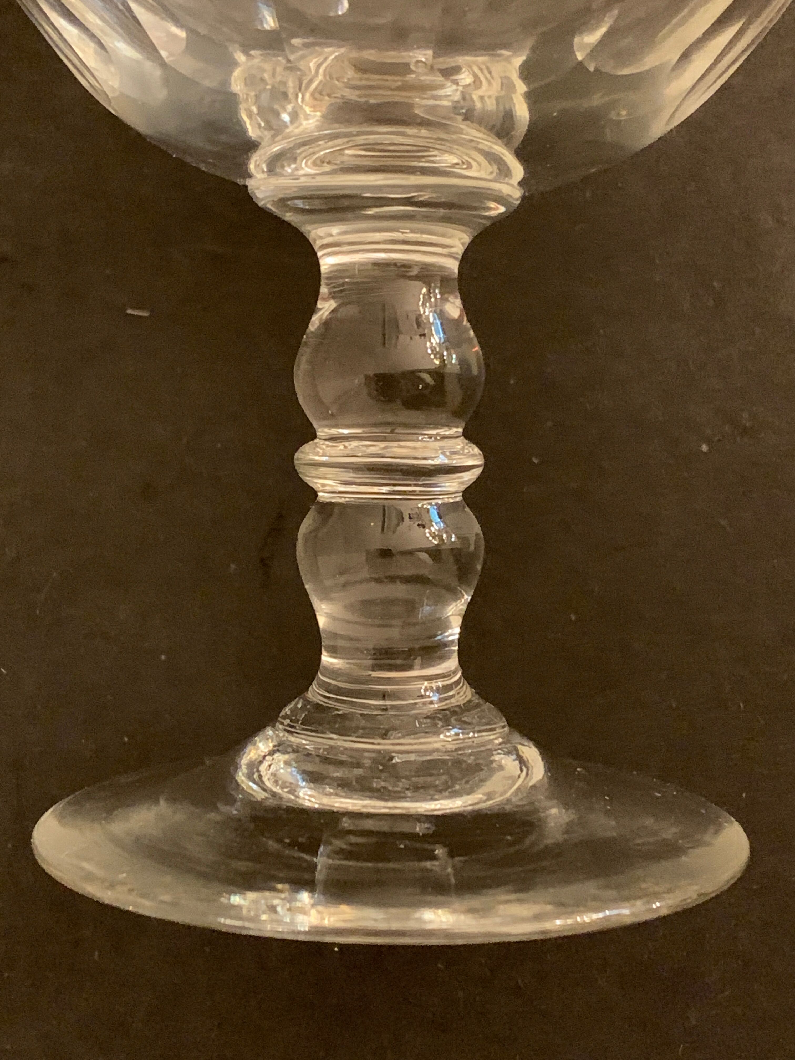 6 old champagne cups in faceted glass