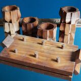 6 egg cups and their olive wood tray