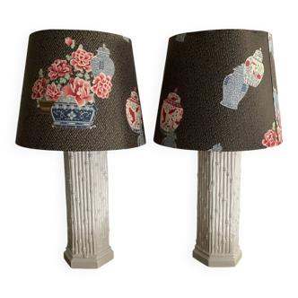 Paire de lampes Hollywood Regency en céramique imitation bambou XXe