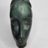 Stylized female head in terracotta, modernist style, signed, 23 cm