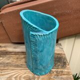 Vintage blue soliflore ceramic vase signed AI