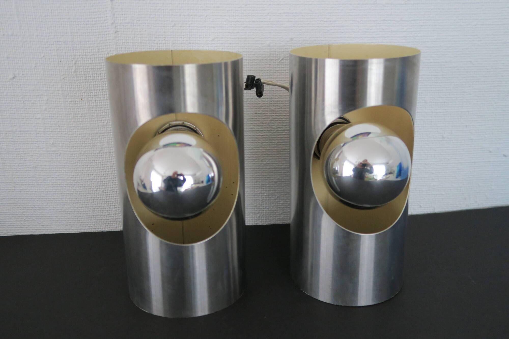 Paires appliques  tubes vintage 1970 inox satiné