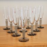 10 Bormioli Rocco Vintage Crystal Champagne Flutes Glasses with Grey Rain Foot