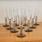 10 Bormioli Rocco Vintage Crystal Champagne Flutes Glasses with Grey Rain Foot