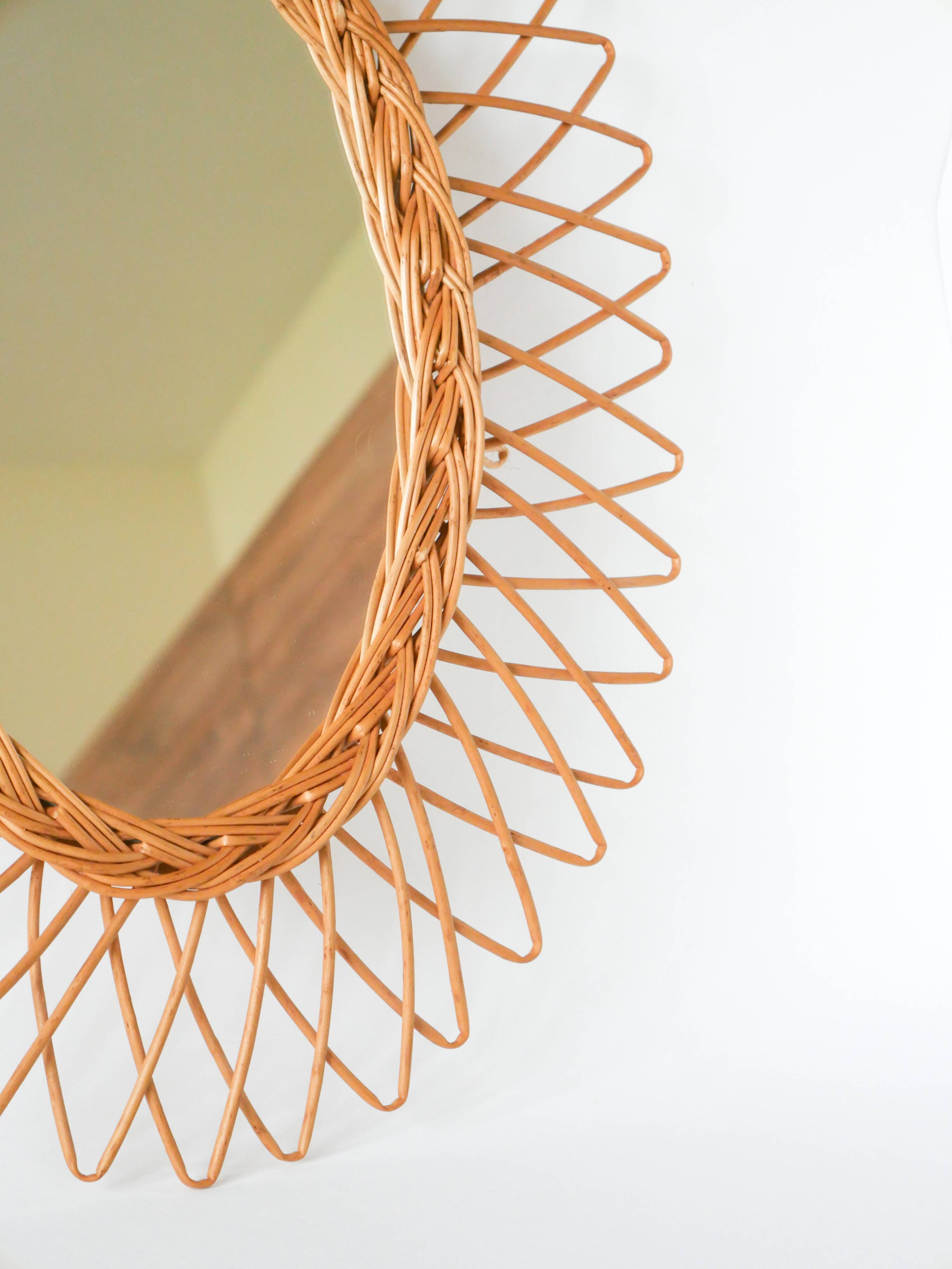 Vintage rattan mirror, 1960s