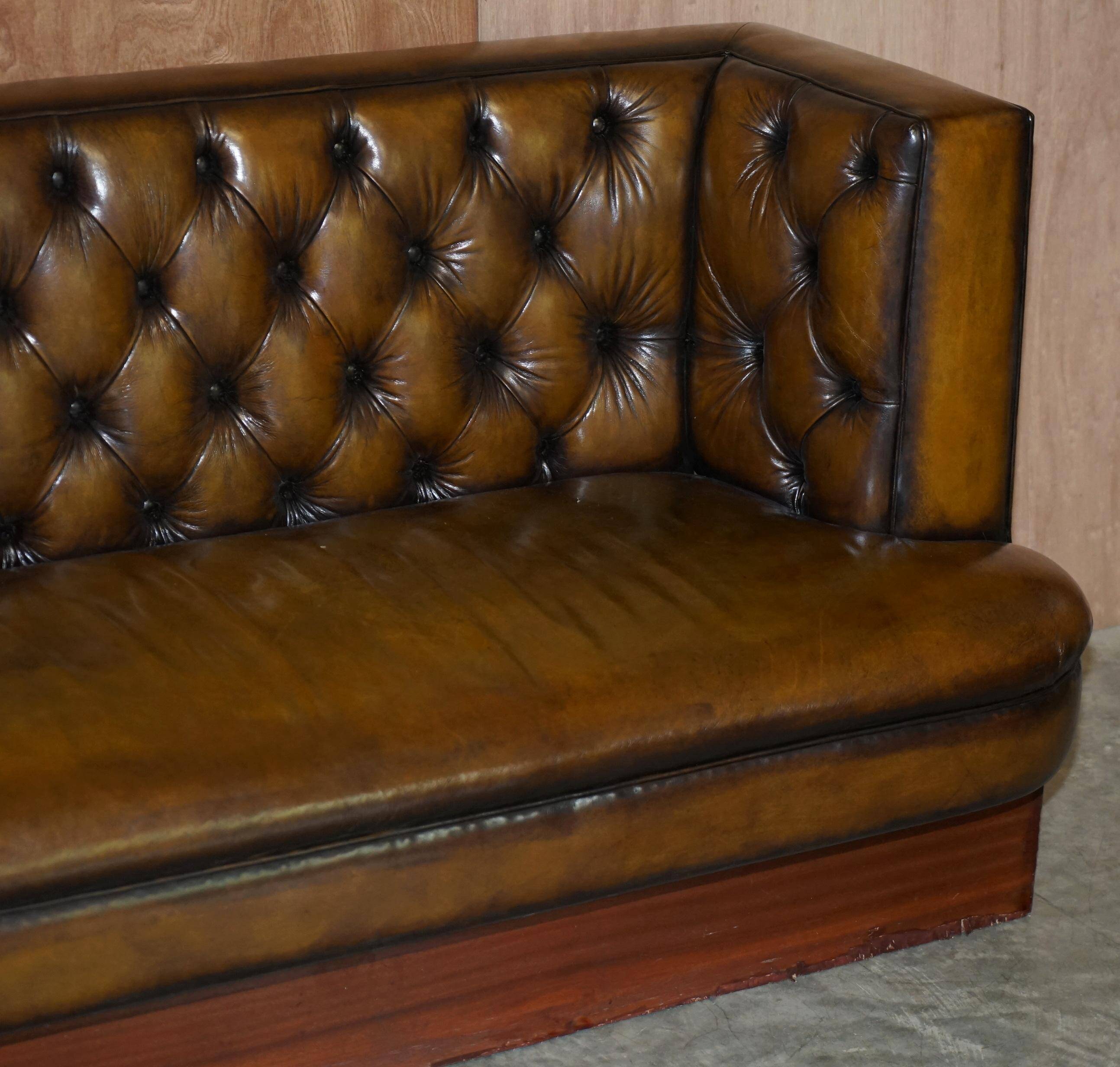 Restored and hand-dyed leather Chesterfield sofa