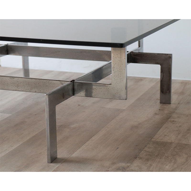 Vintage sculptural coffee table in glass and chromed metal 1970