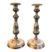 Paire Bougeoirs Métal Argenté Godrons Style Louis XVI XIXe Flambeaux