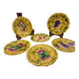Sarreguemines dessert plates in barbotine with fruit decoration French Vintage