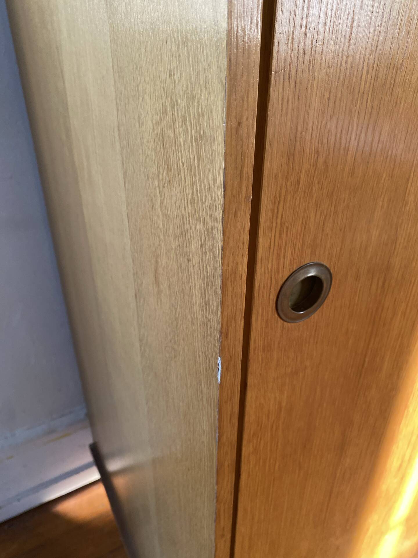 Large vintage Scandinavian wardrobe with two sliding doors.