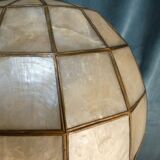 Chandelier / Suspension Philippine Mother-of-Pearl Ball and Brass circa 1970 XXL