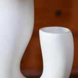 Revernay ceramic white lamp, raffia lampshade, 1950s