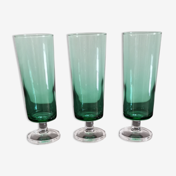 3 flutes Cavalier Luminarc emerald green vintage