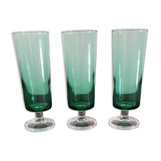 3 flutes Cavalier Luminarc emerald green vintage