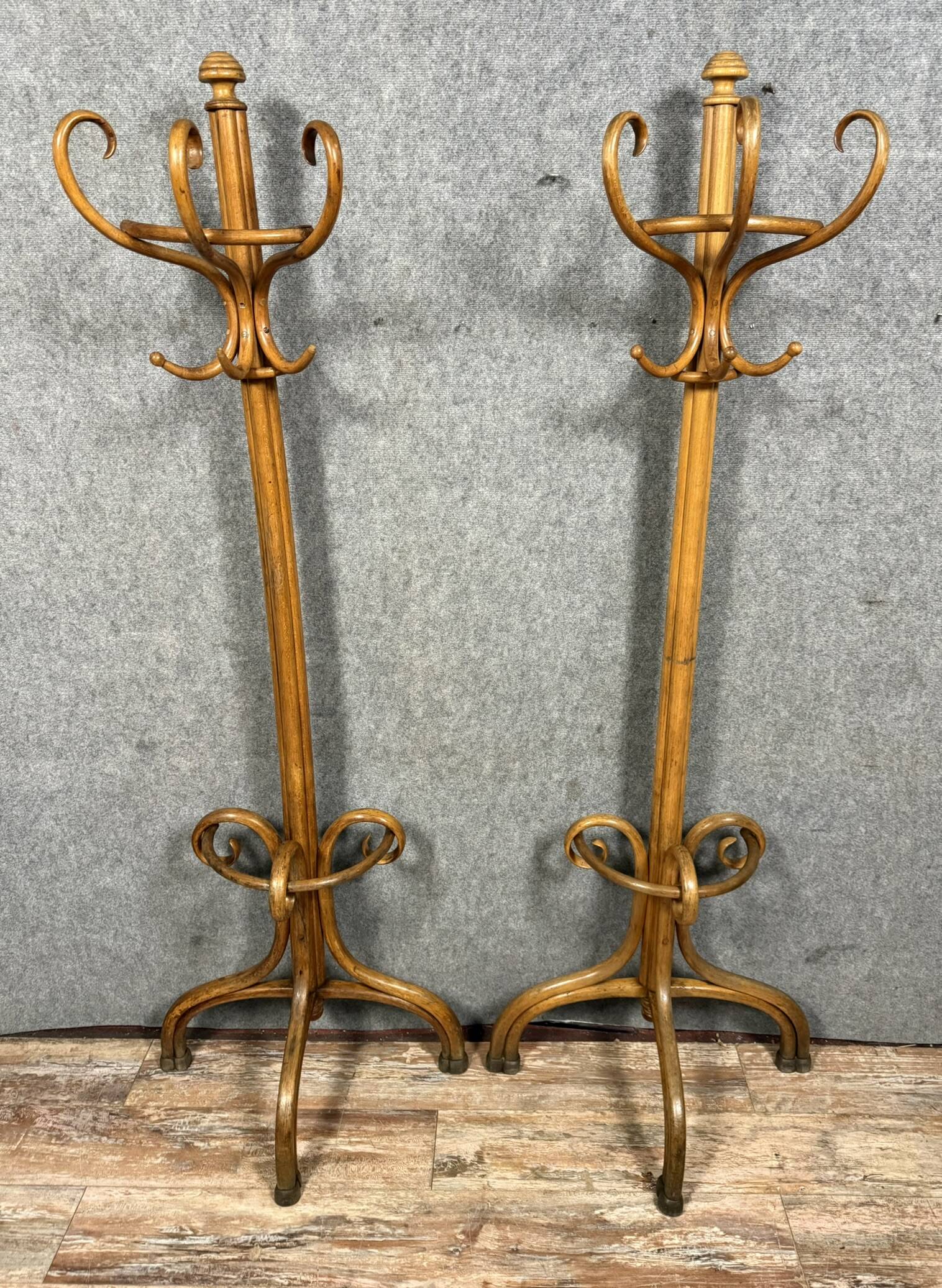 Thonet: pair of parrot coat racks in the shape of a "half-moon"