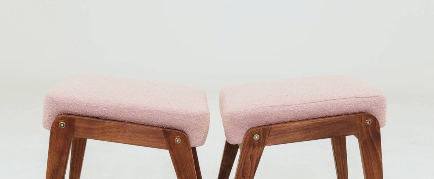 Vintage pink boucle tabouret modern design set of 2