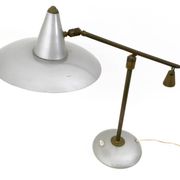 Vintage Brass and Silver Varnished Metal Desk Lamp, Italy