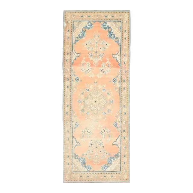 Vintage Turkish Hand-Knotted Wool Cotton Orange Runner Rug  118x304
