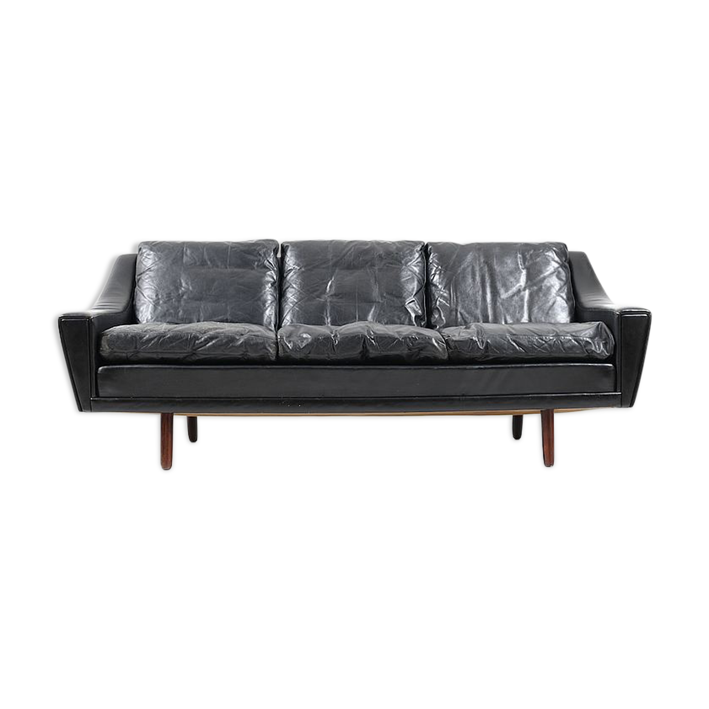 1960s Georg Thams Black Leather Three-Seater Sofa