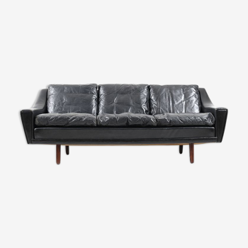 1960s Georg Thams Black Leather Three-Seater Sofa