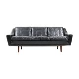 1960s Georg Thams Black Leather Three-Seater Sofa