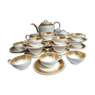 Service à café 12 tasses en porcelaine blanche et or