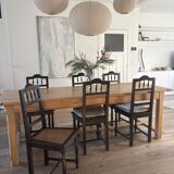 Lot of 4 solid oak chairs with caning in the Henri II style.