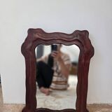 Organic vintage mirror with leather trim - unique decorative piece