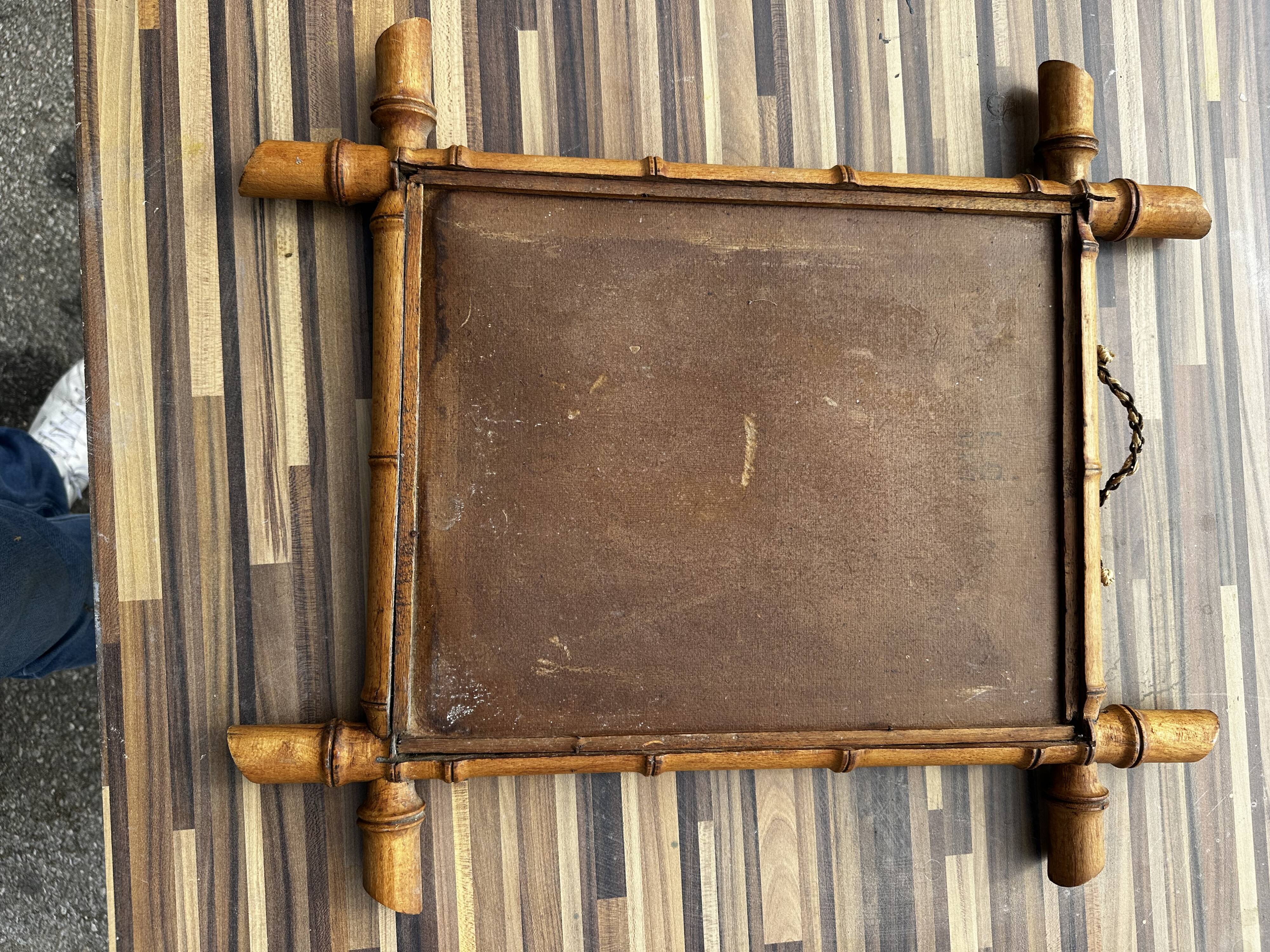 Antique mirror from the 1920s-1930s in bamboo H 49 cm / W 42 cm