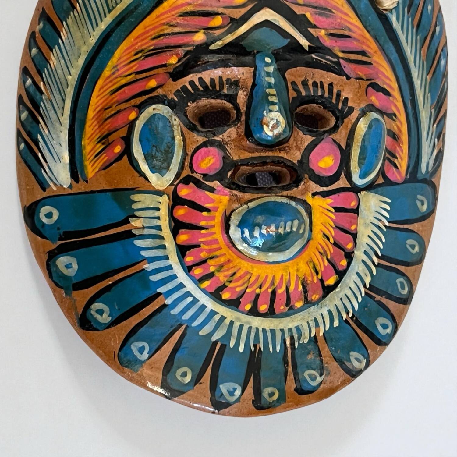 Mexican mask in colored terracotta, 1970s, Mexican