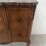 Transitional style commode with a protruding front, in marquetry wood, 20th century.