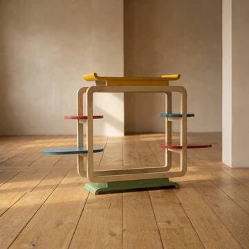 Vintage multicolour tubular steel flower stand / plant stand, mid-20th century, Czechoslovakia, 71 × 50 × 103 cm