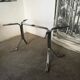 Table, chrome foot, red marble