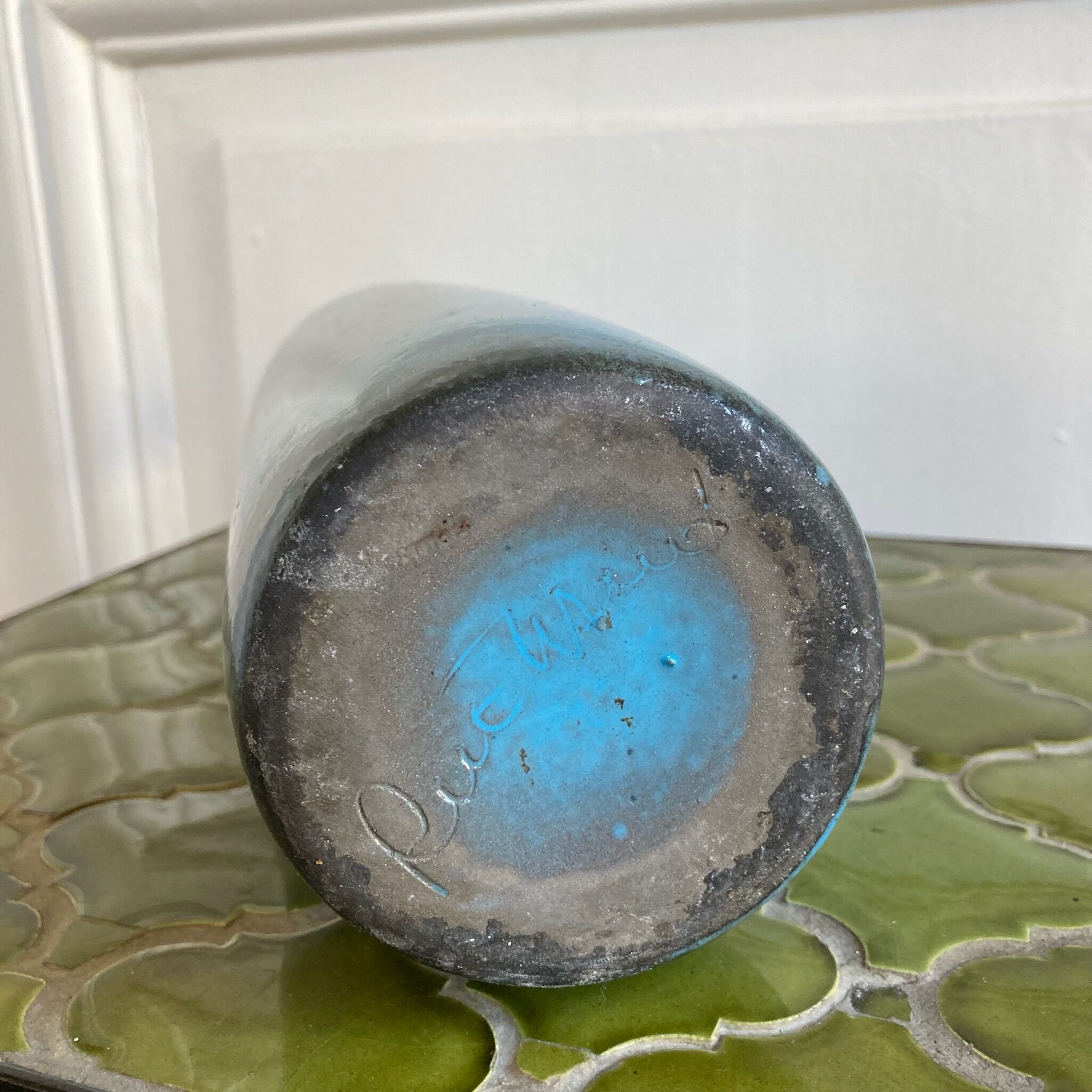 Signed stoneware soliflore bottle vase