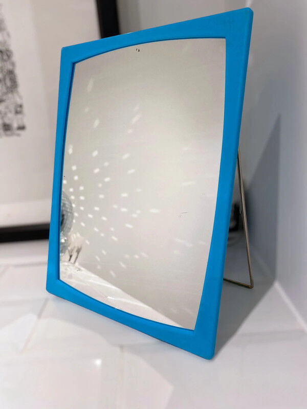 Blue plastic barber mirror made in France vintage