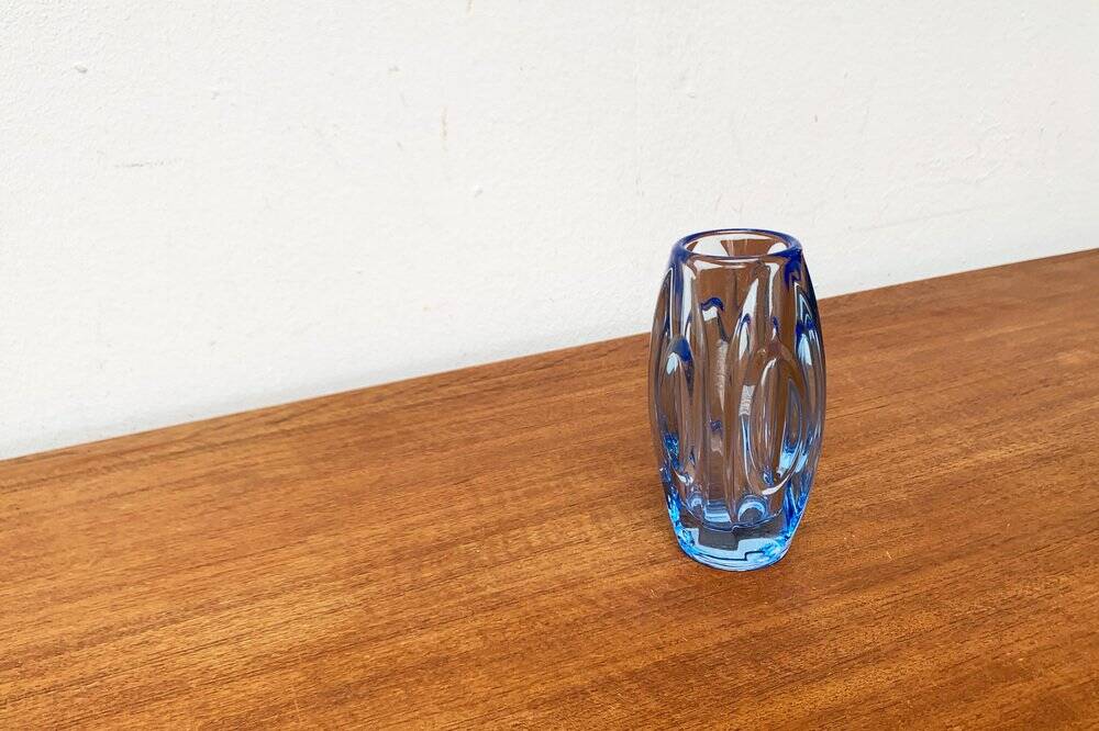 Blue glass vase model 914 mid-century by Rudolf Schröter for Rosice, 1950s