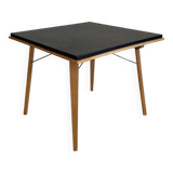 Folding Coffee Table "PLIDEAL" Beech & Black Faux Leather 50s Vintage