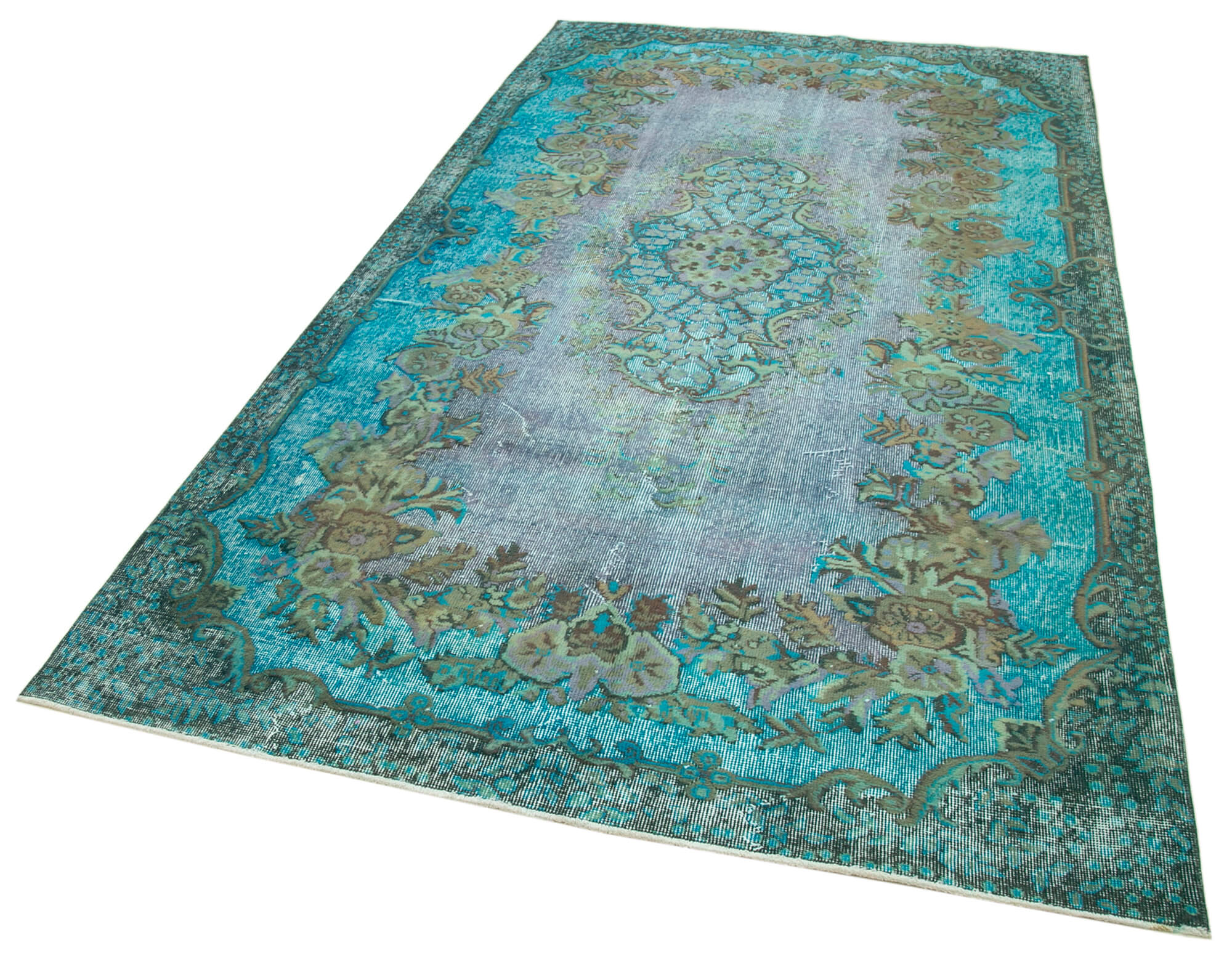 Handmade oriental 1980s 162 cm x 288 cm turquoise carpet