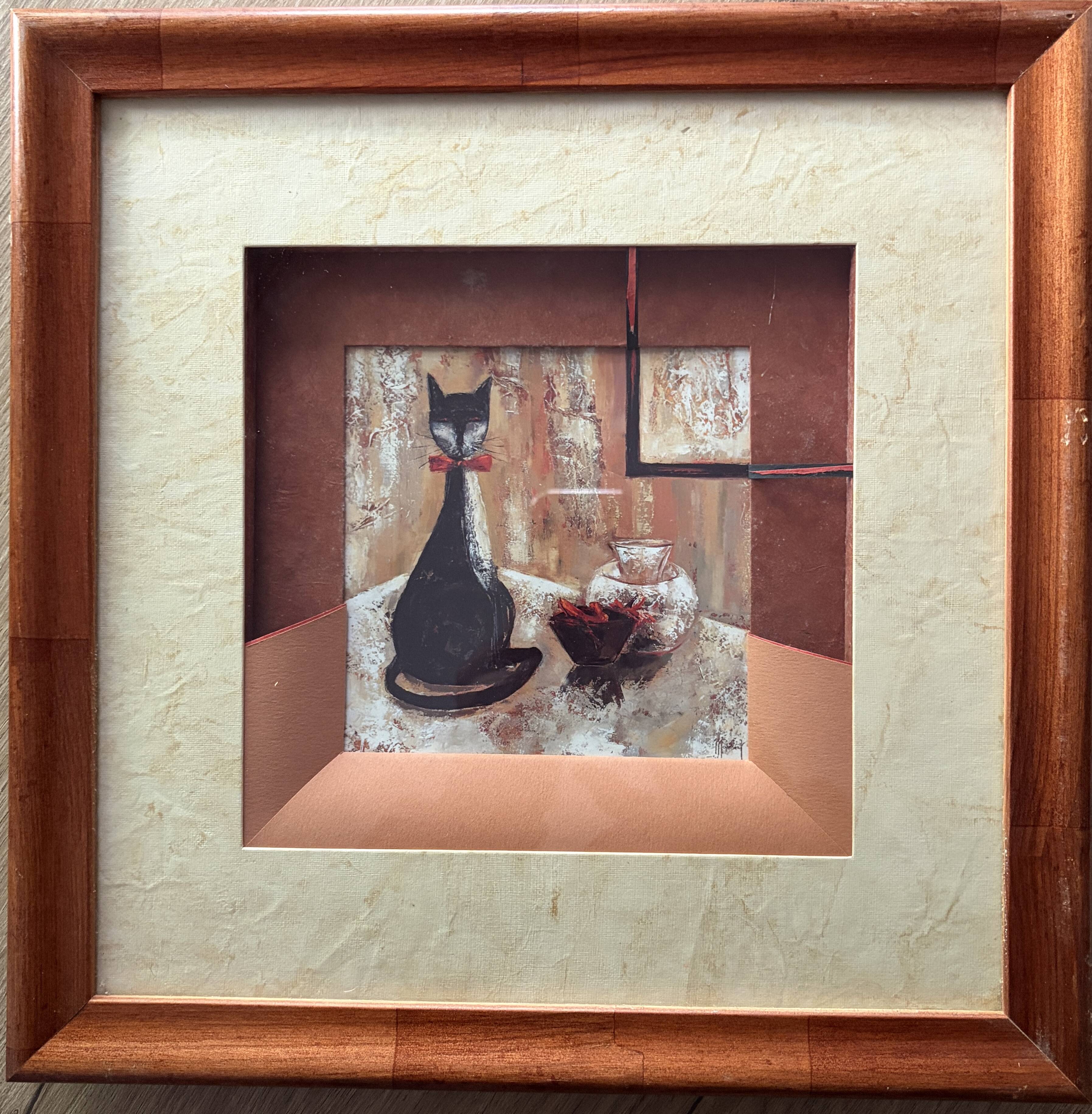 Tableau Mombard - Iconic Black Cat with Red Bow - Vintage 60s