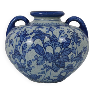 Double handle ceramic vase, cracked type, Year 60, Portugal