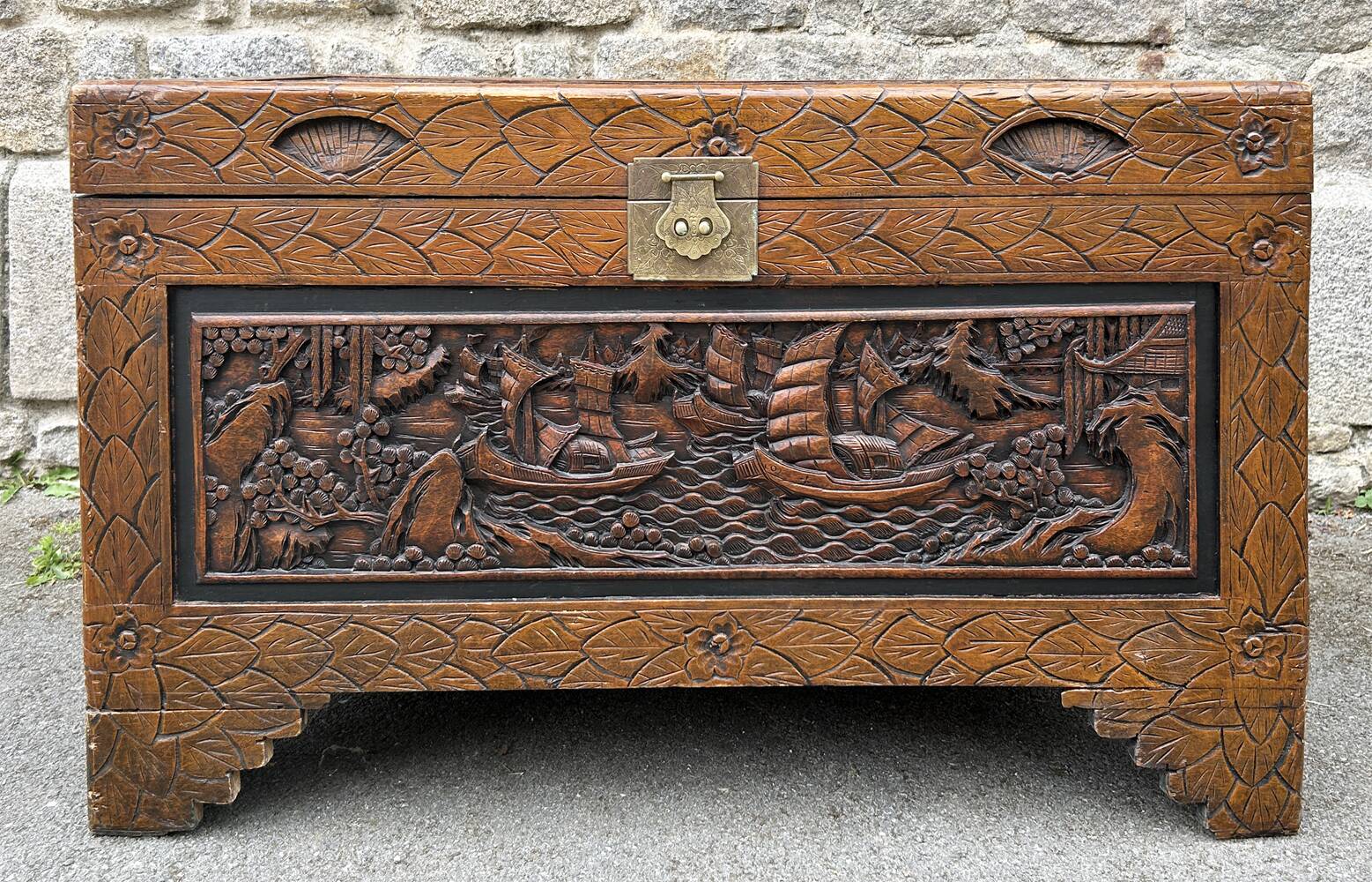 Large Chinese carved camphor wood chest from the 20s/30s