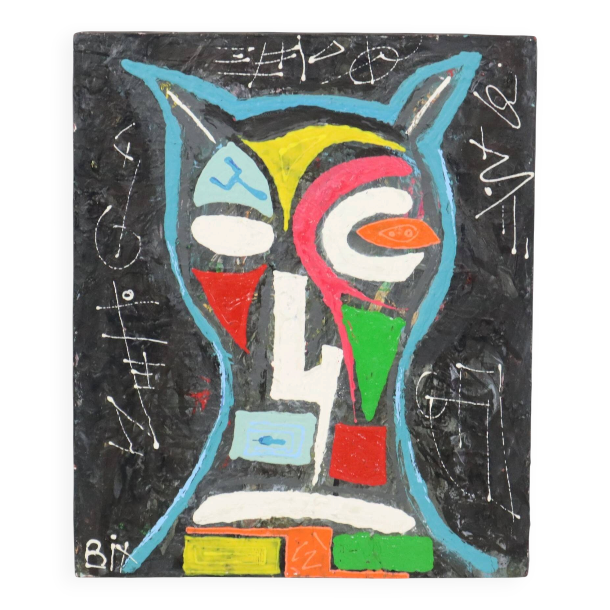 Abstract Owl Painting on Canvas – Contemporary Art – 55 cm