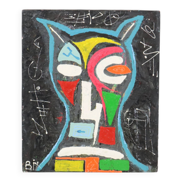 Abstract Owl Painting on Canvas – Contemporary Art – 55 cm