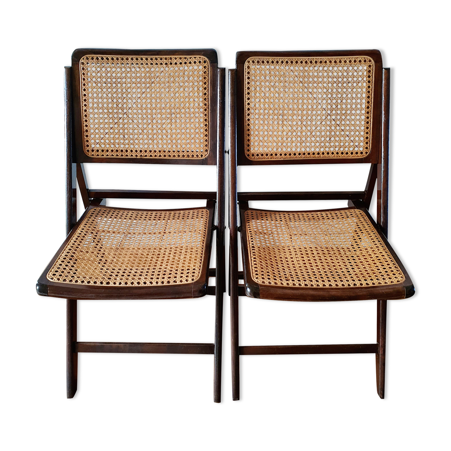 Paire de chaises pliantes cannées années 60