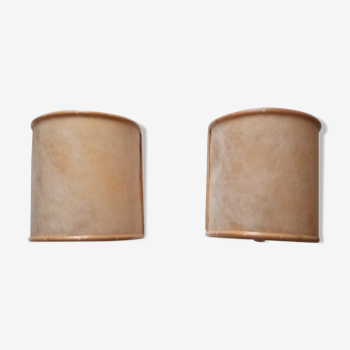Pair of paper and wood wall lamps