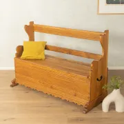 Banc coffre ancien vers 1900, en chêne massif, fait à la main