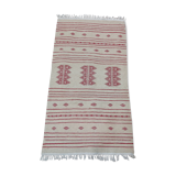 Hand-woven beige and red carpet 67x123cm